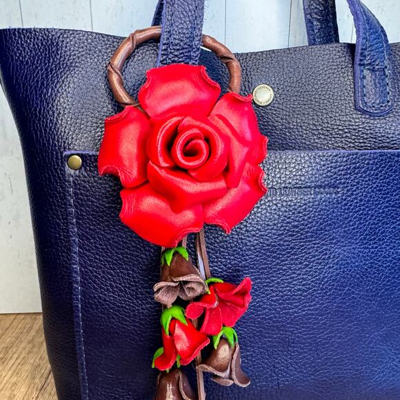 Leather Rose Purse Charm Genuine Leather Flower Bag Charm NEW FAST SHIP - Picture 2 of 9
